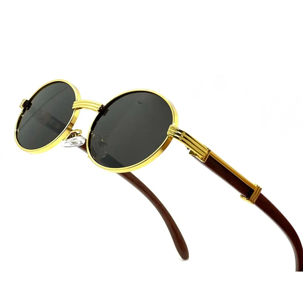 Mens Hip Hop Gold Frame Sunglasses Pilot Dark Lenses Vintage Style Designer 2026